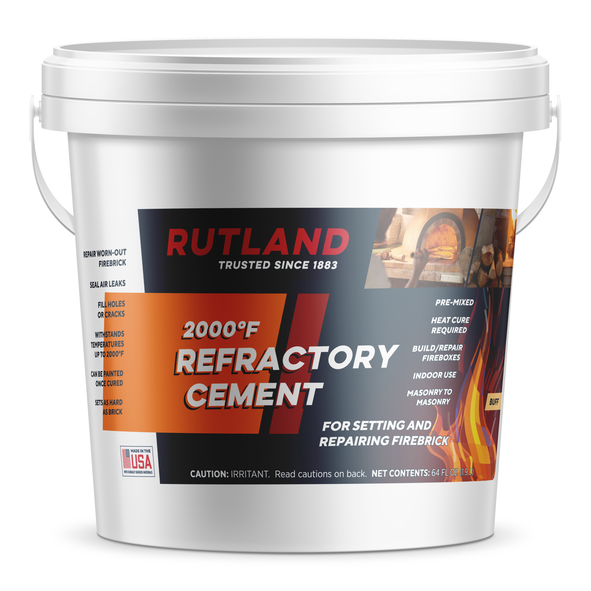 Rutland, Refractory Cement, 64 fl oz. Tub, Model# 610